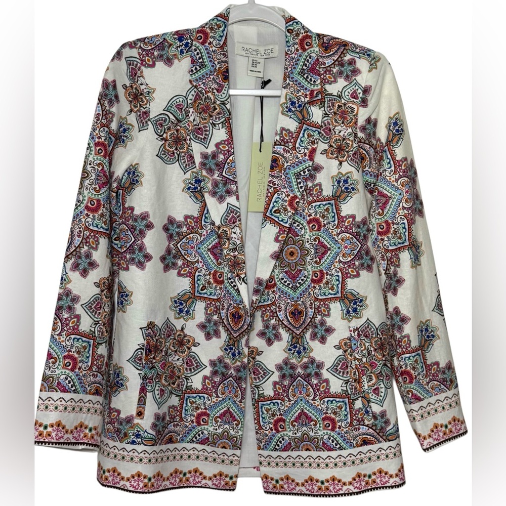 Rachel Zoe NWT Linen-Blend Paisley Open-Front Blazer